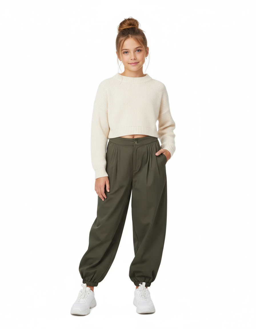Pantalone Cargo con Elastico All'orlo - 70% Co 27% Pl 3% Sp - Ragazza
