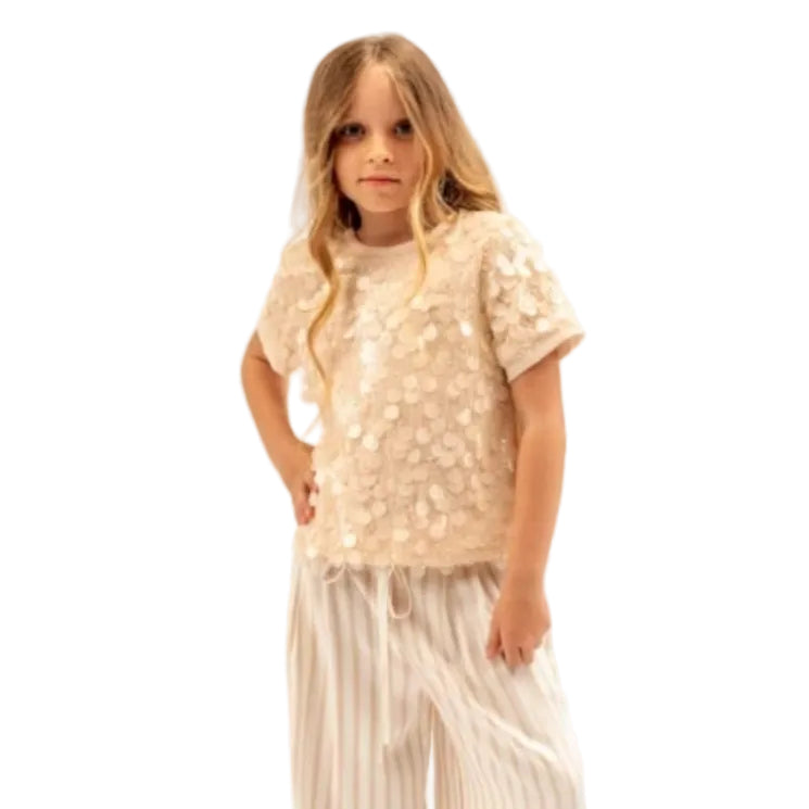 T-shirt e maglie Top Paillettes Crema - 100% Pl Alice Pi - Bambina