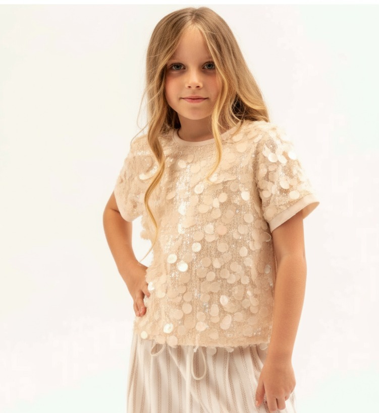 TOP PAILLETTES CREMA - 100% PL