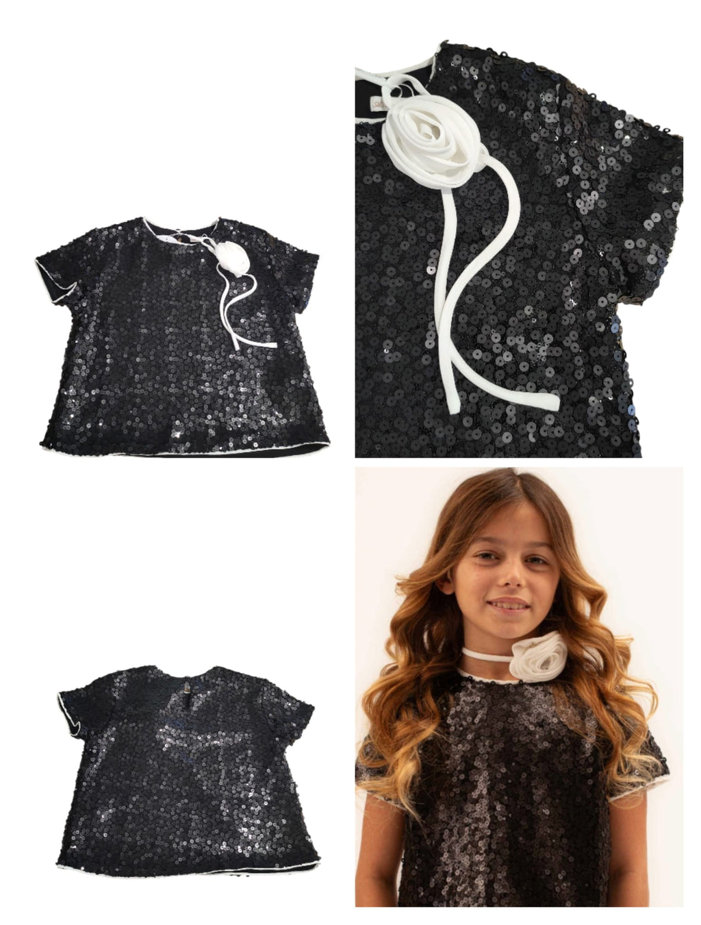 TOP PAILLETTES CON ROSA STACCABILE - 100% PL