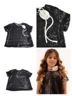 TOP PAILLETTES CON ROSA STACCABILE - 100% PL