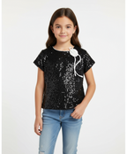 TOP PAILLETTES CON ROSA STACCABILE - 100% PL