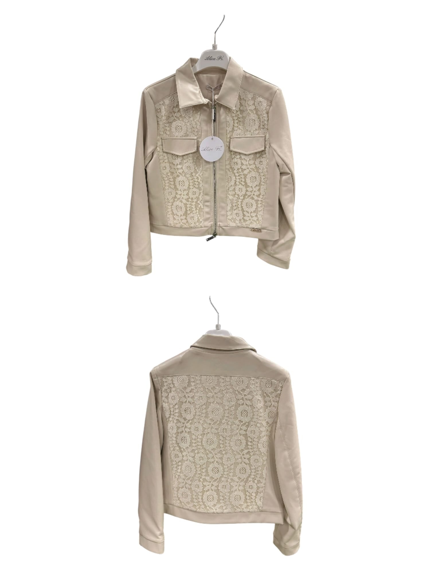 GIUBBOTTO ECOPELLE CON PIZZO PANNA