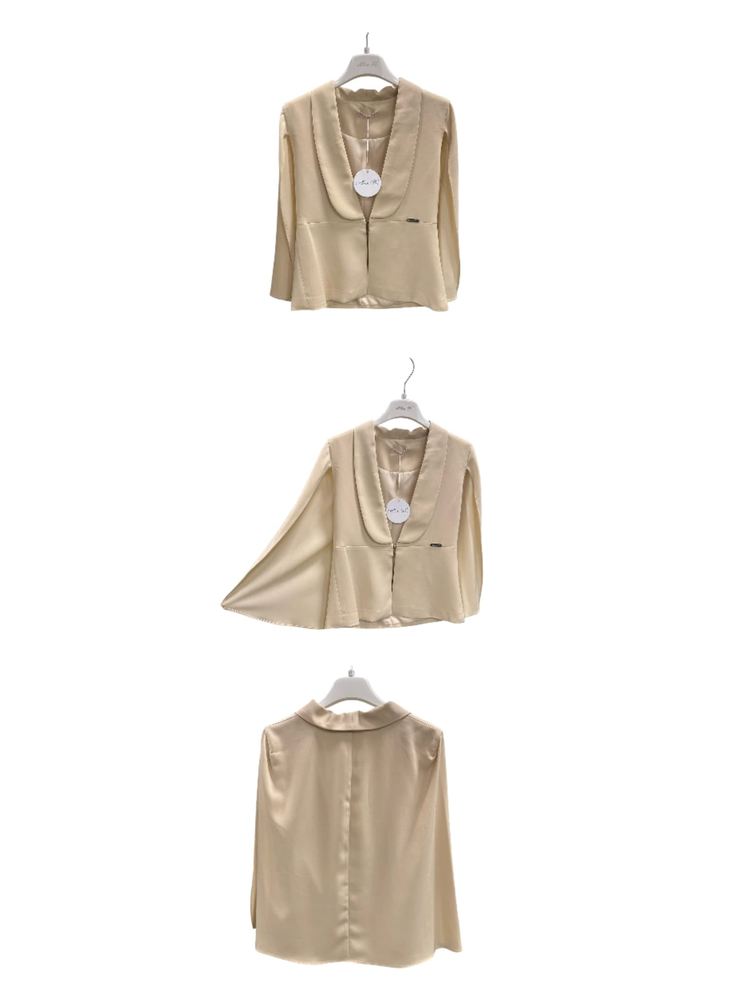 GIACCA EFFETTO MANTELLA SENZA MANICHE PANNA