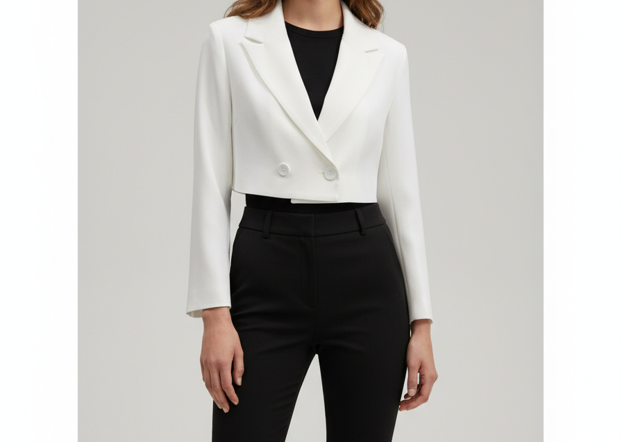 GIACCA CORTA DOPPIO PETTO - 95% PL 5% SP BIANCA