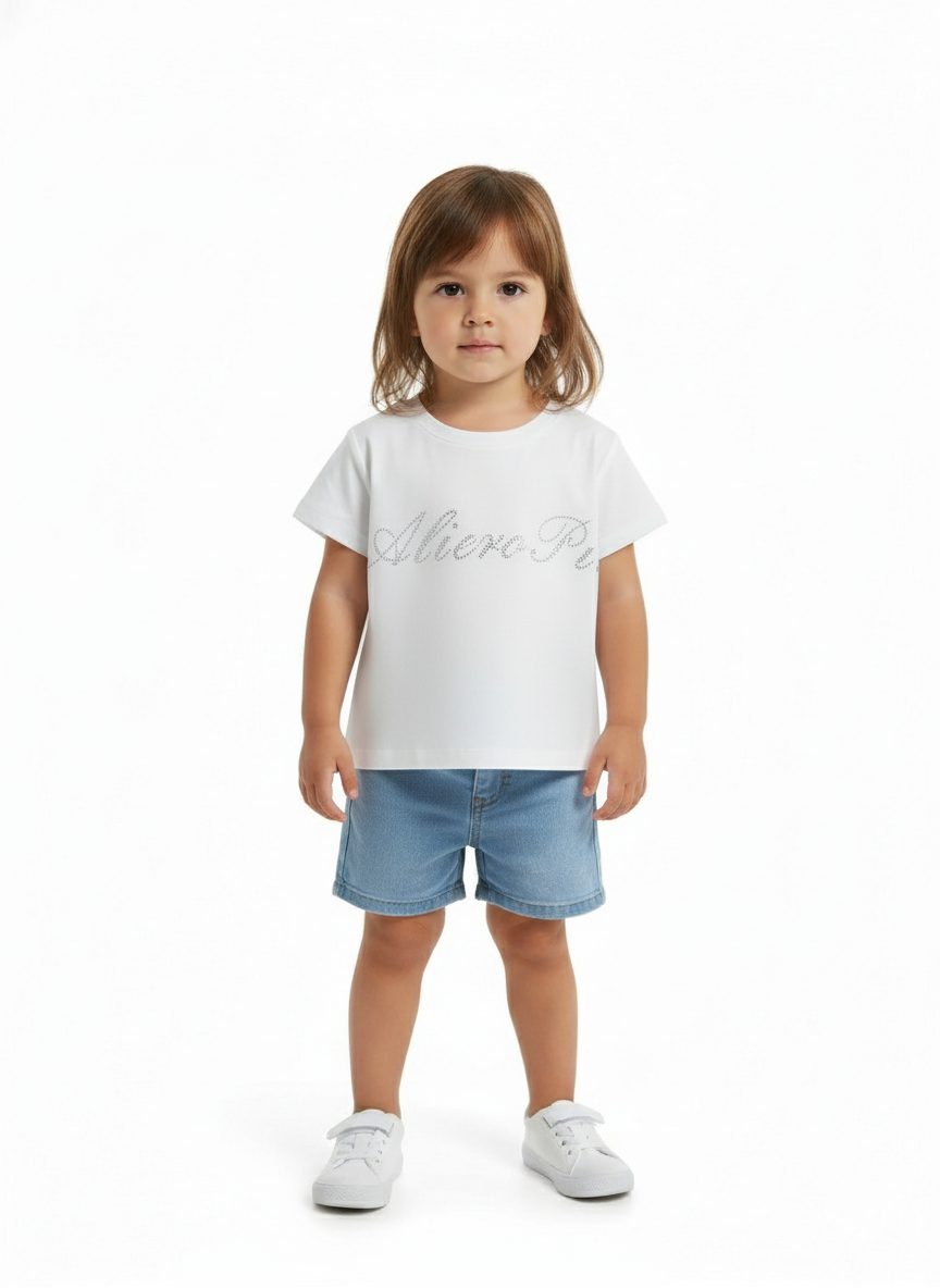 T-shirt con Logo Strass - 92% Co 8% Sp Alice Pi - Bambina