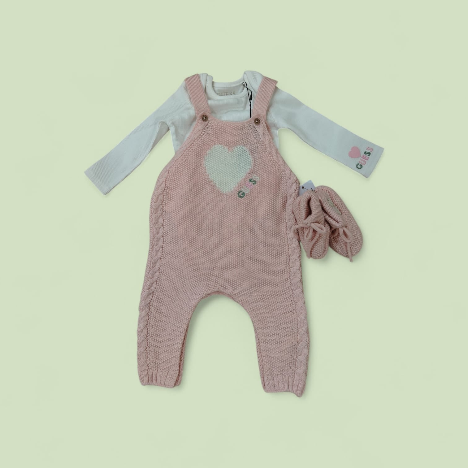 SET 3PZ BIMBA GUESS SALOPETTE + BODY E BABUCCE IN MAGLIA