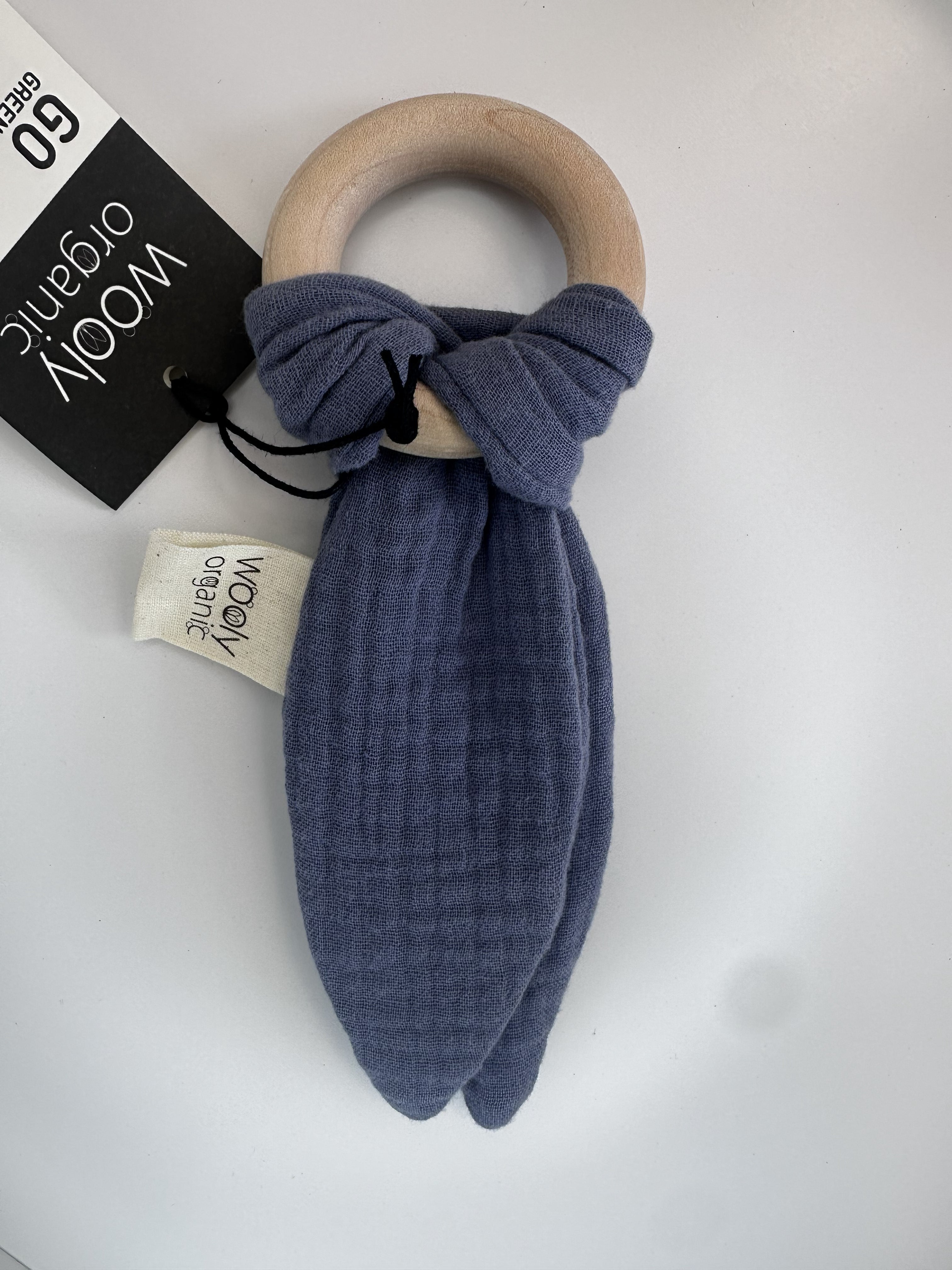 Orecchie in Mussola con Annello di Legno per la Dentizione-gots- Wooly Organic