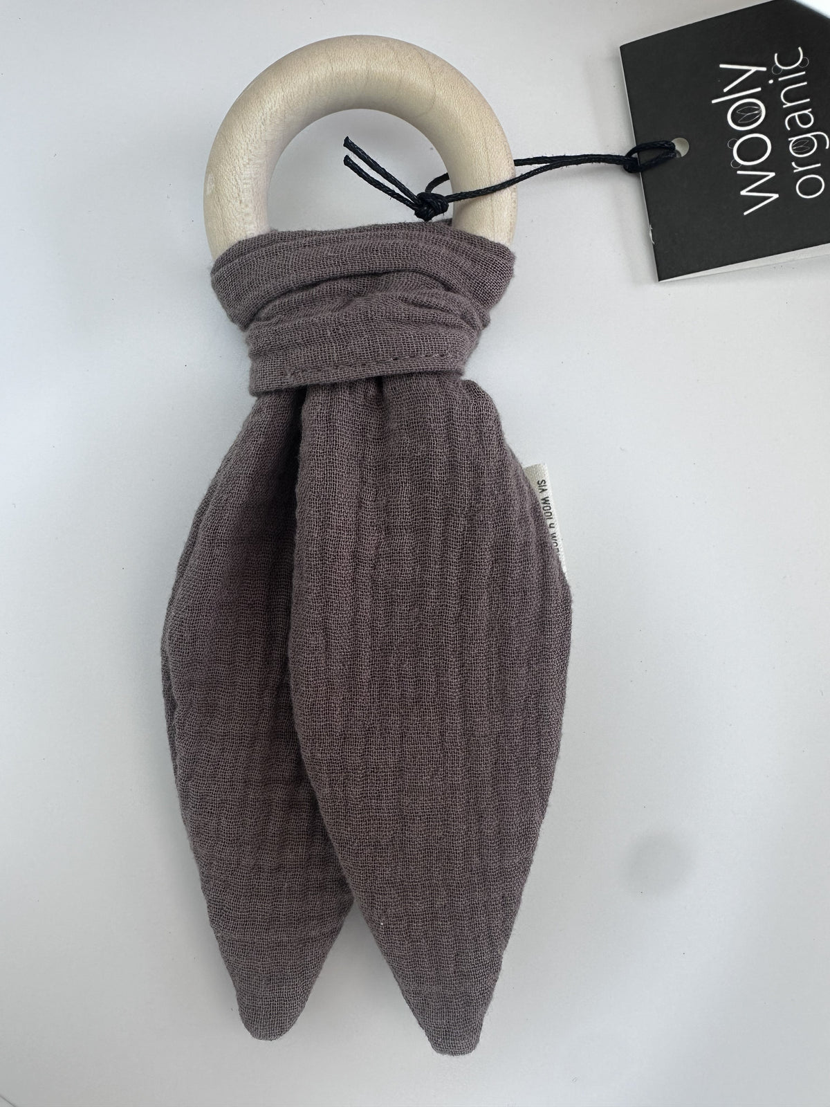 Accessori Orecchie in Mussola con Annello di Legno per la Dentizione-gots- Wooly