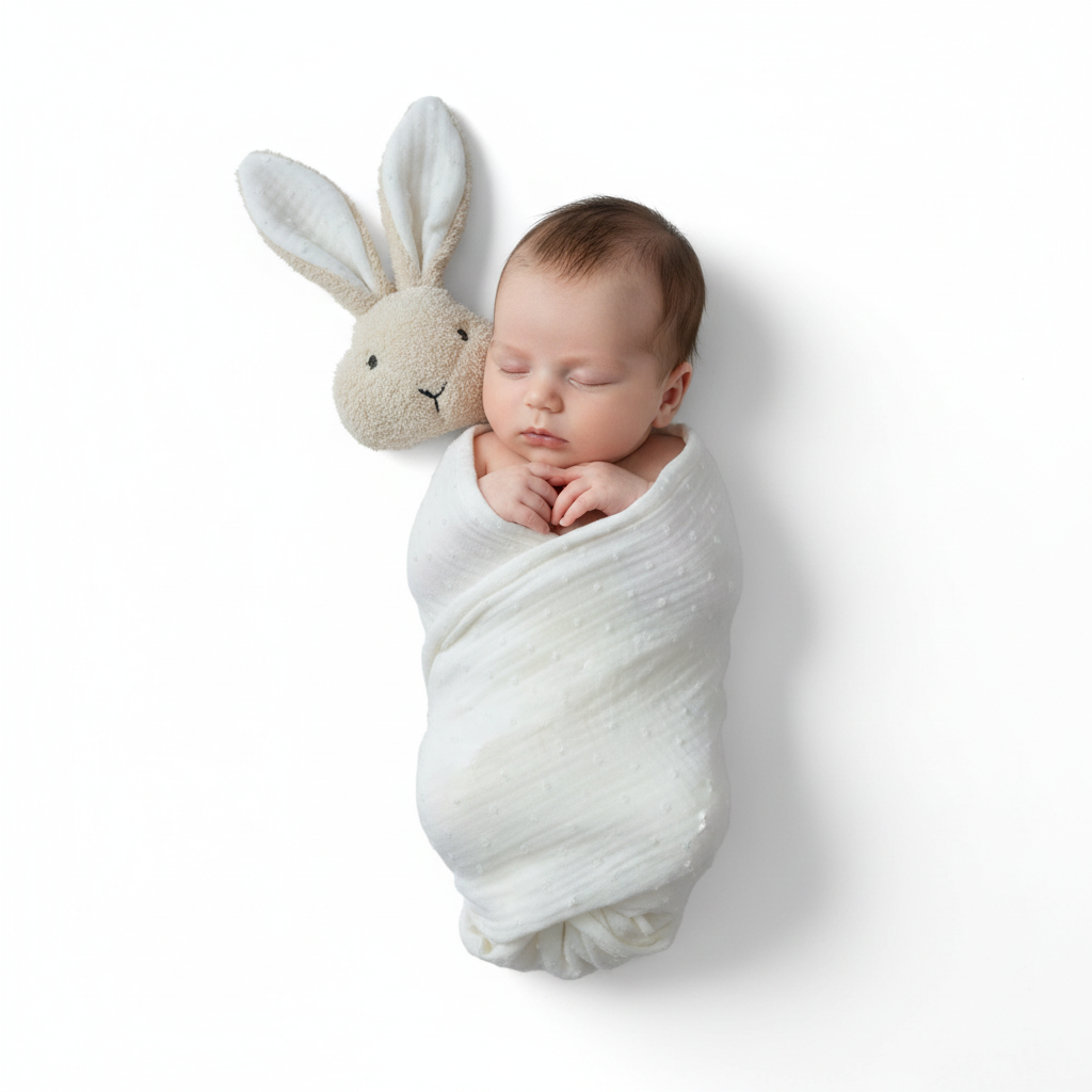 MUSSOLA BLANKET CON CONIGLIETTO IN PELUCHE WOOLY ORGANIC
