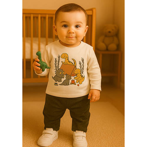 Completo 2 Pezzi Lungo Neonato Panna Verde Baby Vip