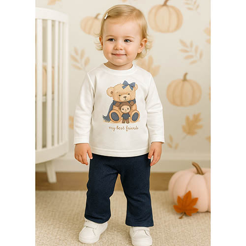 Completo 2 Pezzi Lungo Neonata Panna Blu Baby Vip