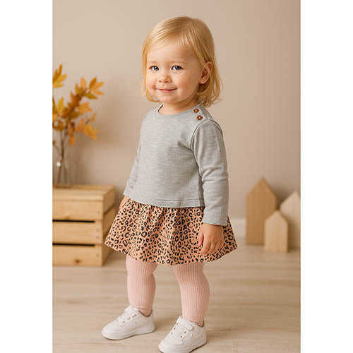 Vestitino Felpato Neonata Grigio Animalier Baby Vip