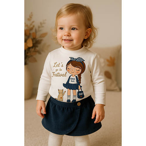 Completo 2 Pezzi Felpato Neonata Blue Navy Panna Baby Vip
