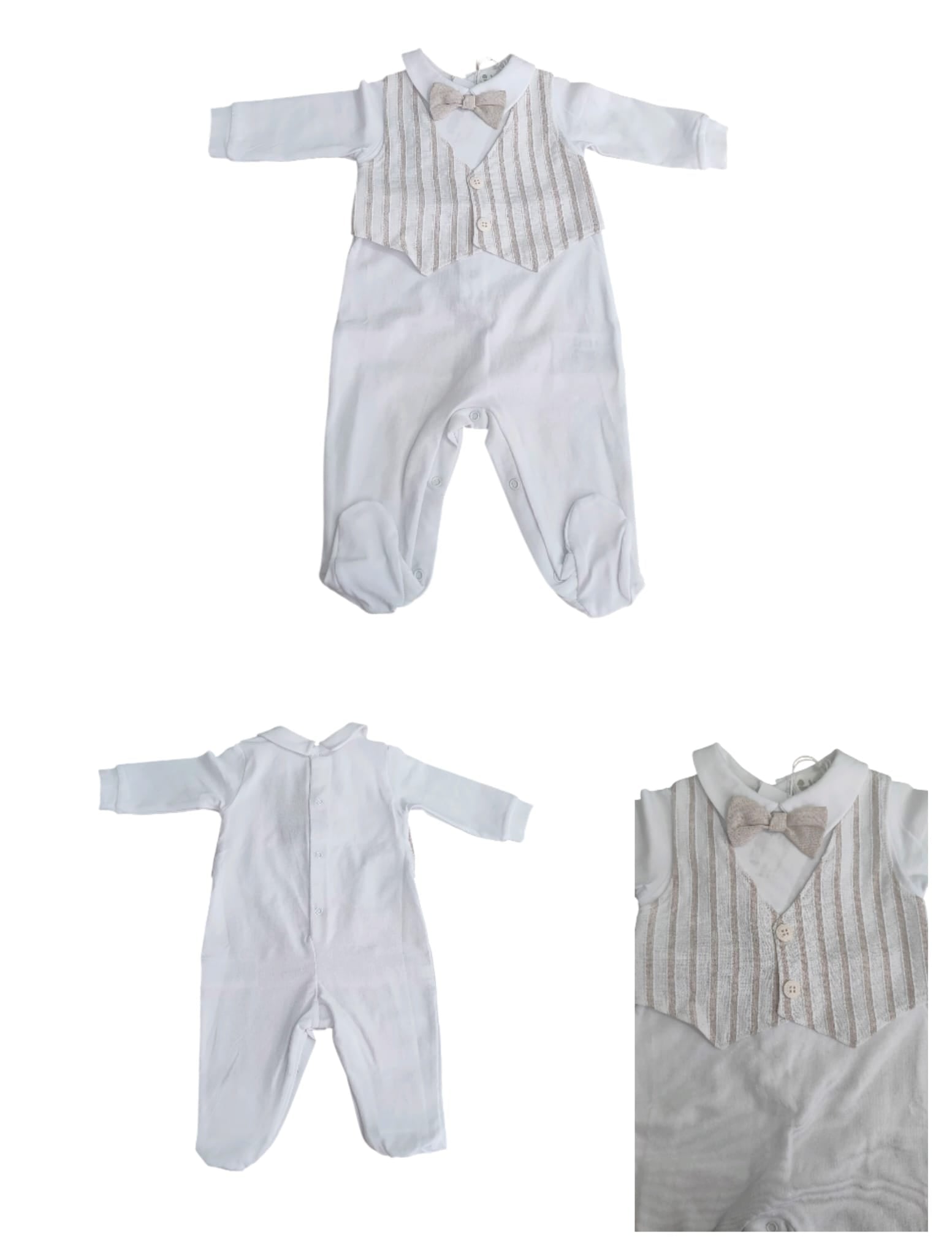 Tutina jersey+seersucker neo BIANCA E BEIGE COTONE