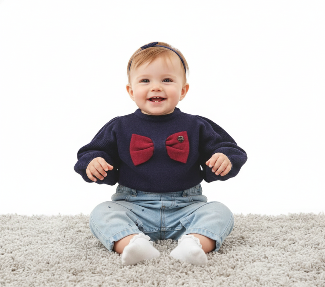 Maglia Costina con Fiocco - 49% Vi 23% Ny 28% Ea Alice Pi - Neonata