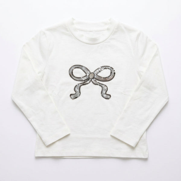 T-shirt Girocollo Maniche Lunghe con Applicazione Strass Neonata Avorio Alice Pi