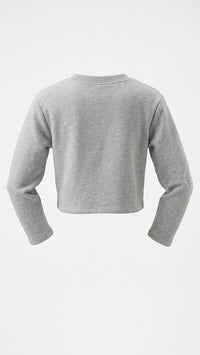 Felpa Girocollo Cropped con Applicazione Perline Ragazza Grigio Melange Alice Pi