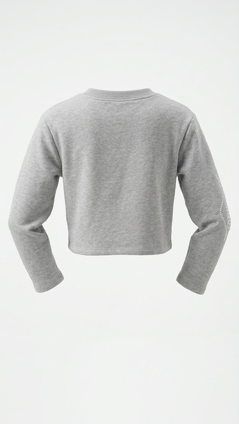 Felpa Girocollo Cropped con Applicazione Perline Ragazza Grigio Melange Alice Pi