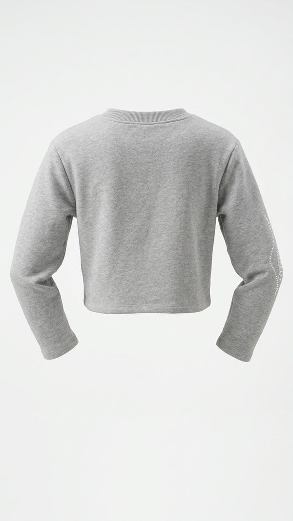 Felpa Girocollo Cropped con Applicazione Perline Ragazza Grigio Melange Alice Pi