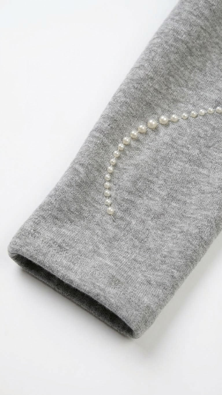 Felpa Girocollo Cropped con Applicazione Perline Ragazza Grigio Melange Alice Pi