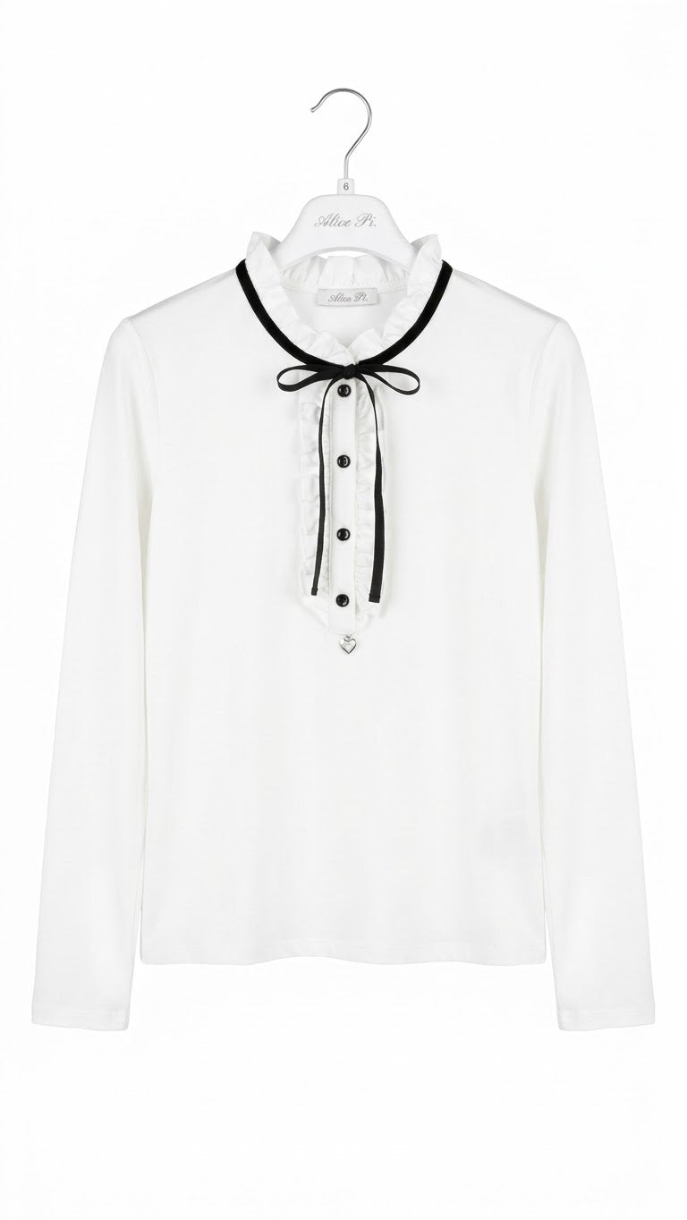 T-shirt Maniche Lunghe con Rouches Ragazza Avorio Alice Pi