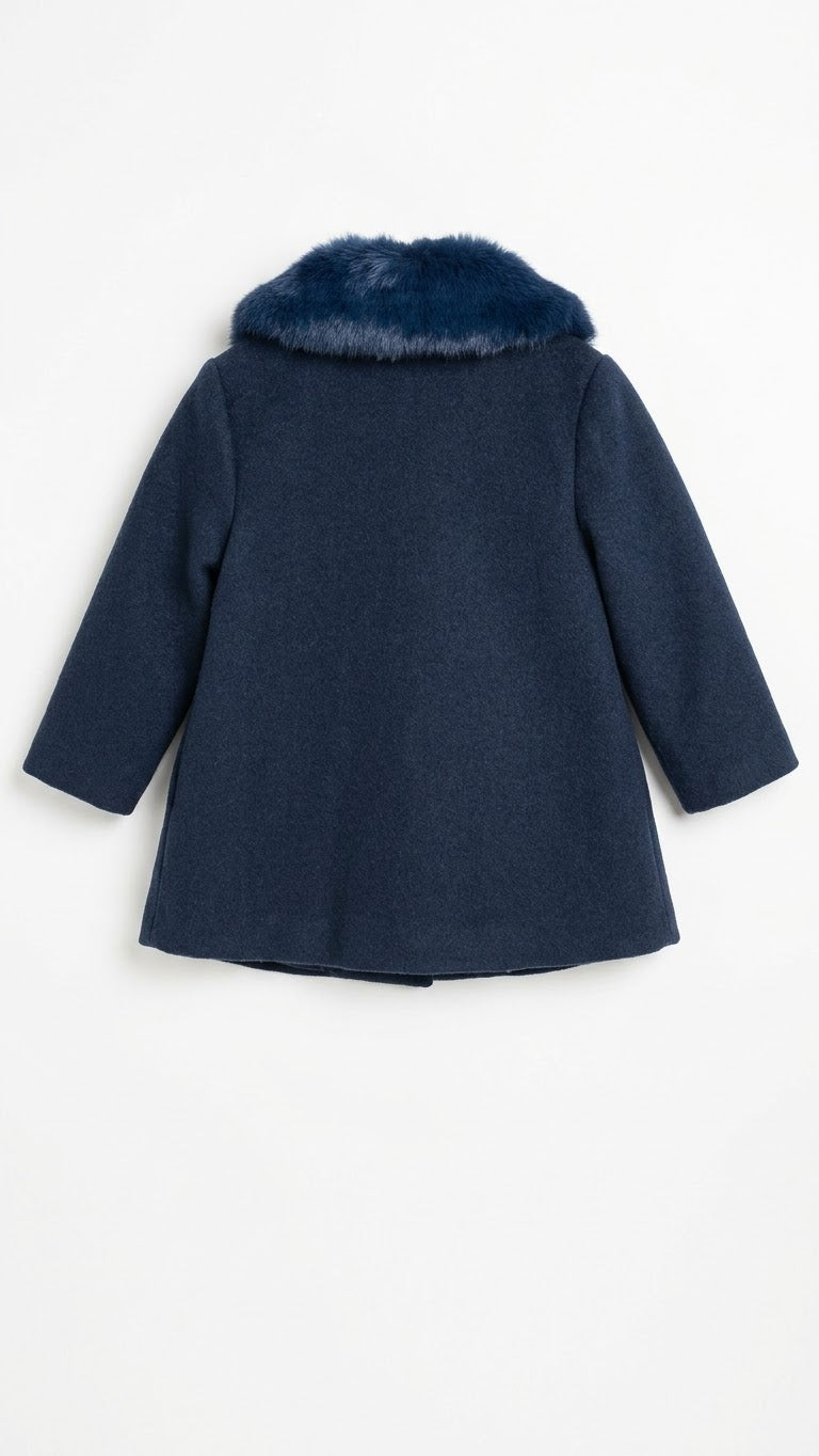 Cappotto in Panno con Collo in Pelliccia Neonata Blu Alice Pi