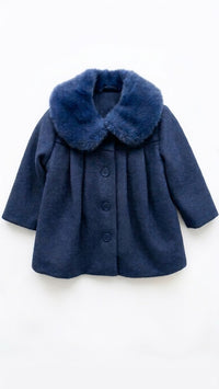 Cappotto in Panno con Collo in Pelliccia Neonata Blu Alice Pi