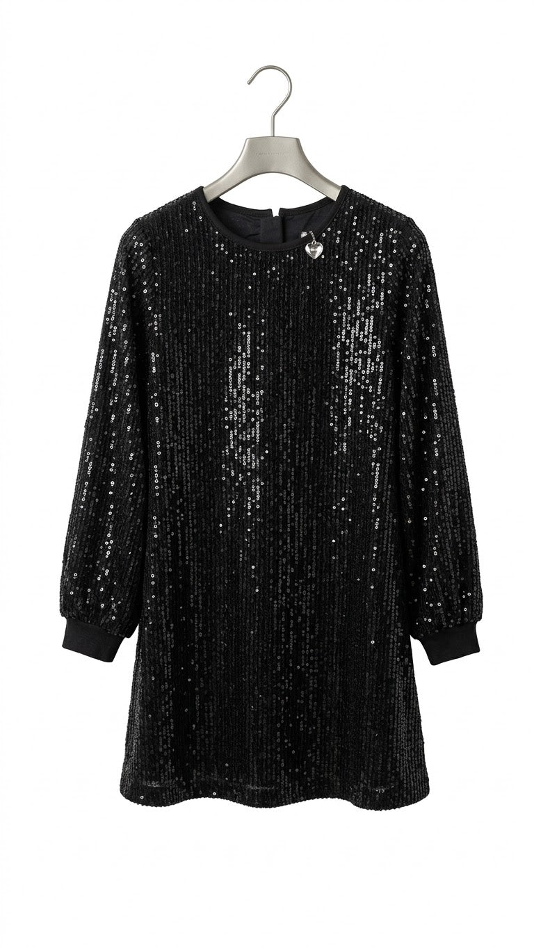 Abito con Paillettes Girocollo Ragazza Nero Alice Pi
