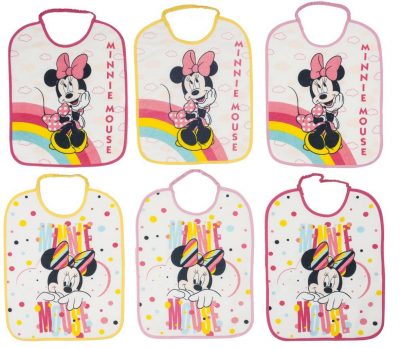 6 Bavaglini Grandi Bimba Disney Plastificati Minnie con Elastico