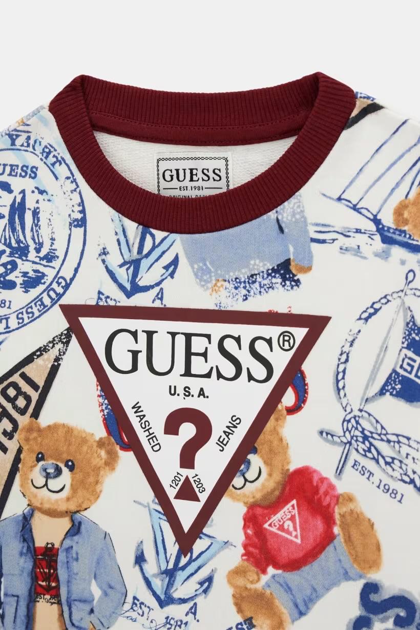 Felpa in Cotone con Orsetto e Logo Guess - Neonato