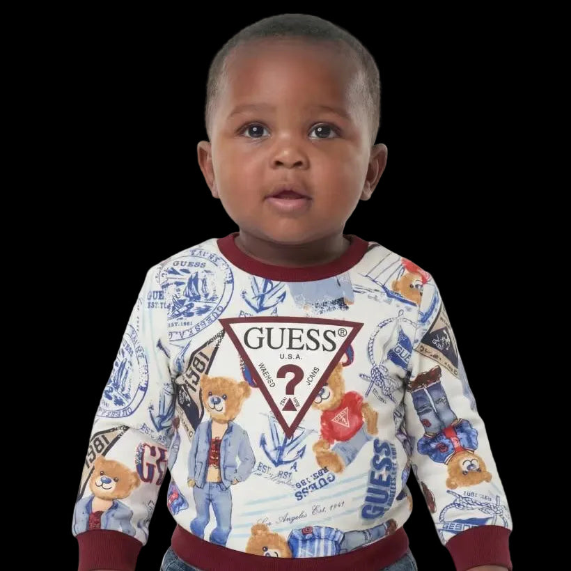 Felpa in Cotone con Orsetto e Logo Guess - Neonato