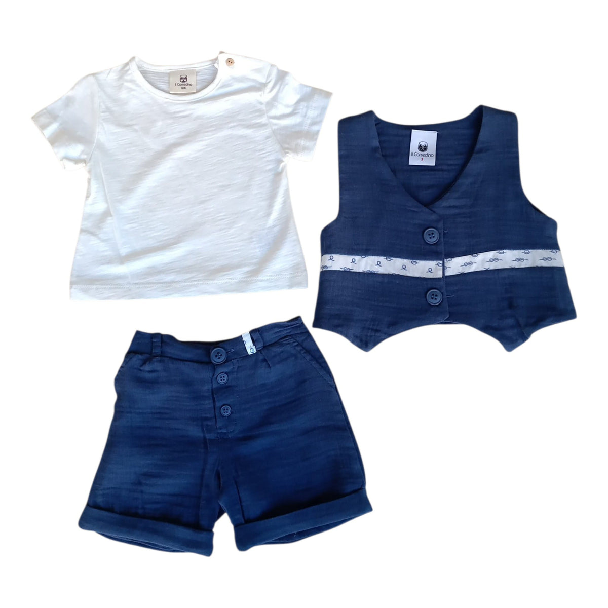Completo 3 Pz T-shirt+ Pantaloncino+ Gilet Corredino - Neonato