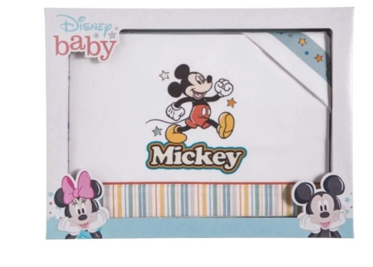 Set Lettino 3 Pz Disney Topolino 1 Lenzuolo Piano Sopra 1 Federa 1 Sotto con Ang