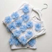 T-shirt con Fiori in Tulle Celesti Alice Pi - Ragazza