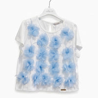 T-shirt con Fiori in Tulle Celesti Alice Pi - Ragazza
