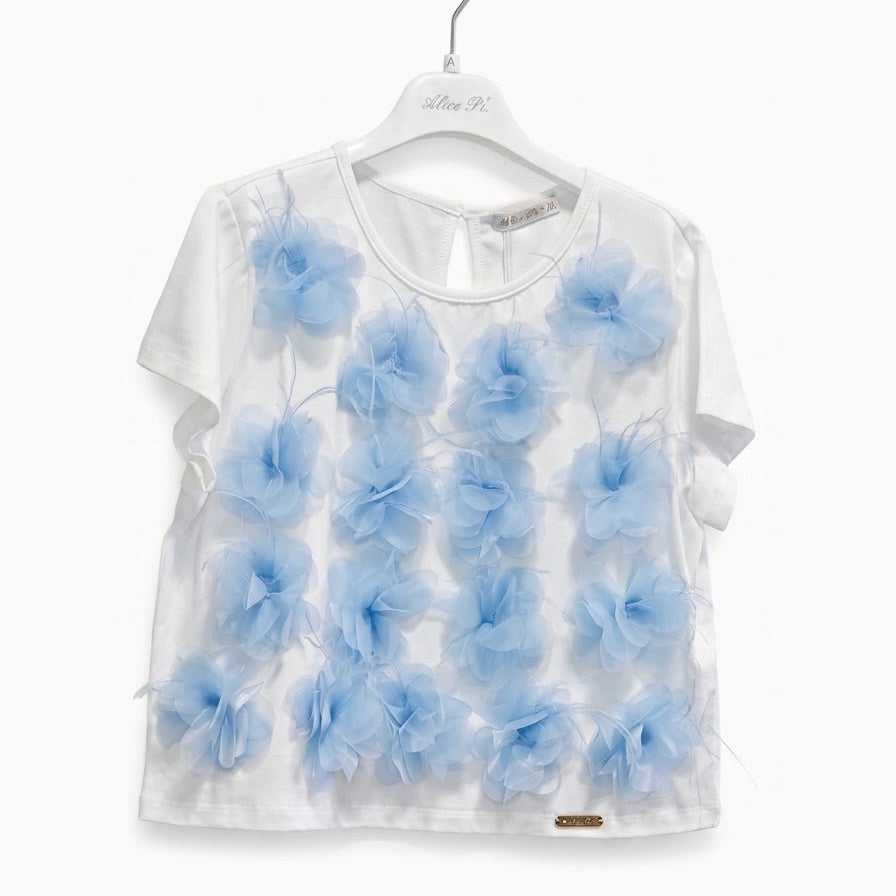 T-shirt con Fiori in Tulle Celesti Alice Pi - Ragazza