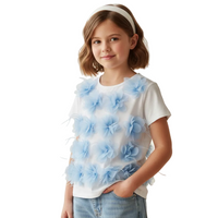 T-shirt con Fiori in Tulle Celesti Alice Pi - Ragazza