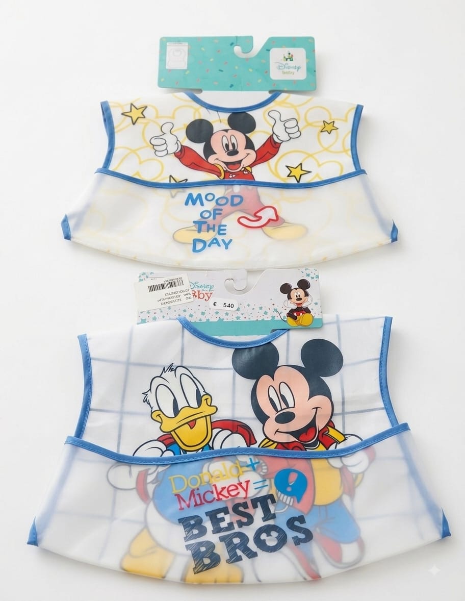 Bavaglini Plastificati con Tasca Disney Topolino Assortiti Ellepi