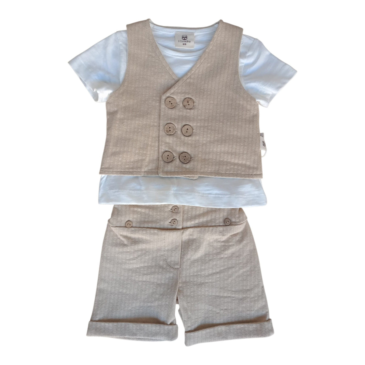 Completo 3 Pezzi T-shirt+gilet+pantaloncino Corredino - Neonato