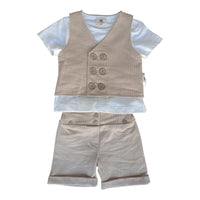Completo 3 Pezzi T-shirt+gilet+pantaloncino Corredino - Neonato