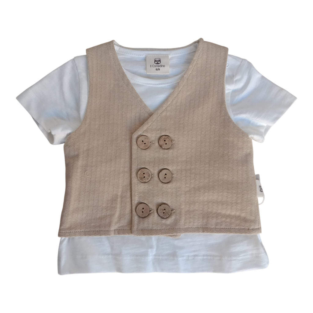Completo 3 Pezzi T-shirt+gilet+pantaloncino Corredino - Neonato