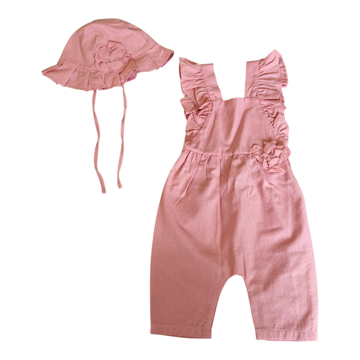 Salopette+ Cappellino in Lino Corredino - Neonata