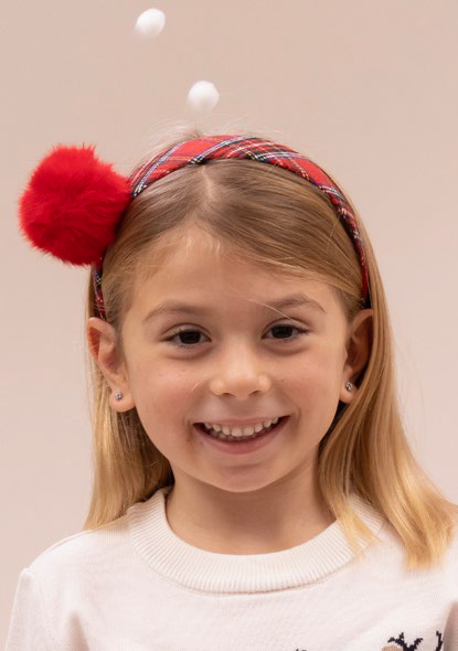CERCHIETTO RIVESTITO IN TARTAN CON POMPON SIENA NATALE