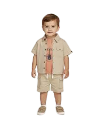 Completo Dirkje 3 Pezzi T-shirt+ Camicia+ Pantaloncino - Neonato