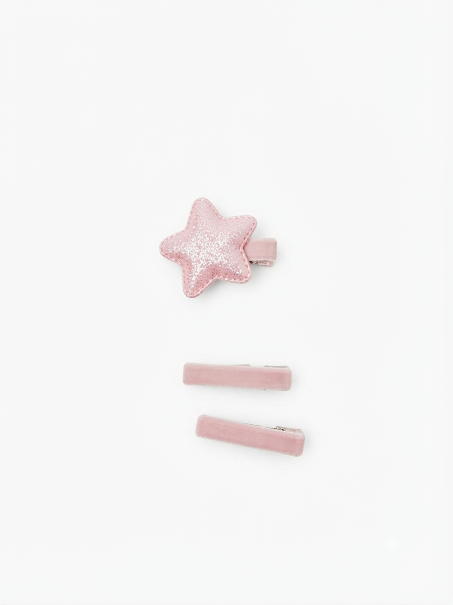 Confezione con 1 Fermaglio per Capelli a Stella Glitterata + 2 Fermagli per Cape