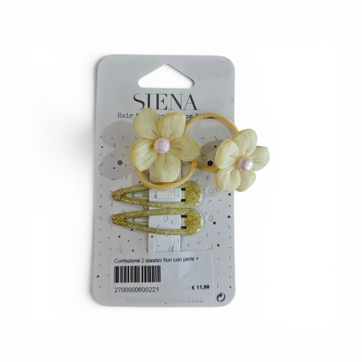Confezione 2 Elastici Fiori con Perle + 2 Mollette Siena